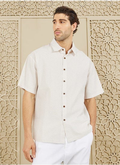 Buy Striped Textured Cuban Collar Relax Fit Shirt in Saudi Arabia