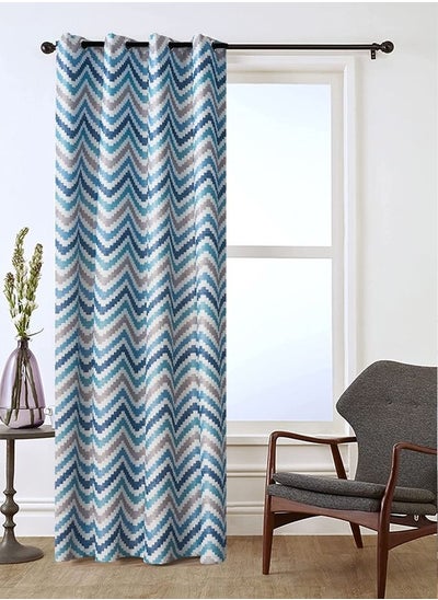 Buy 1-Piece Corrugated Printed Craft Blackout Curtain Grey/Blue 140 x 240centimeter in UAE