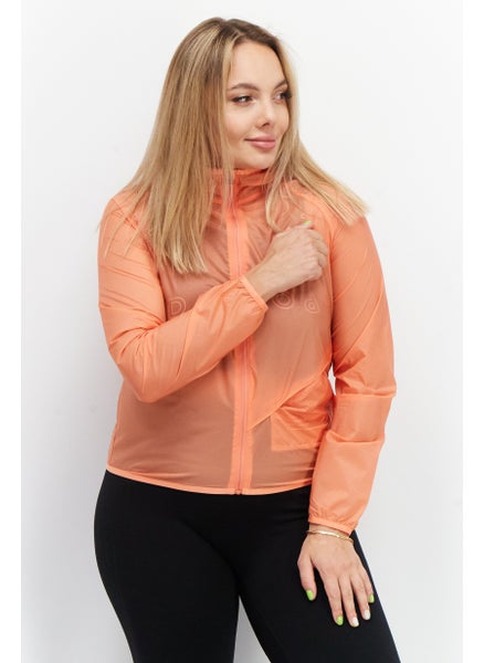 اشتري Women Sportswear Fit Hooded Brand Logo Training Jacket, Orange في الامارات