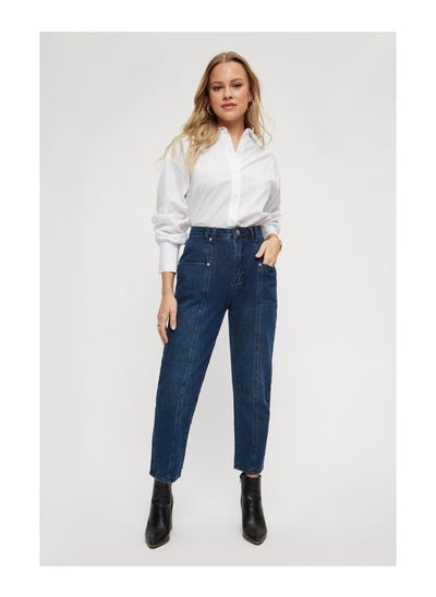 Buy Petite Mid Wash Seam Detail Straight Jeans in UAE