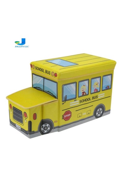 Buy Playroom Storage Organizers for Girls Boys Bins Collapsible Kids Chest Folding Box Babies Books Toys Clothes School Bus Yellow in UAE