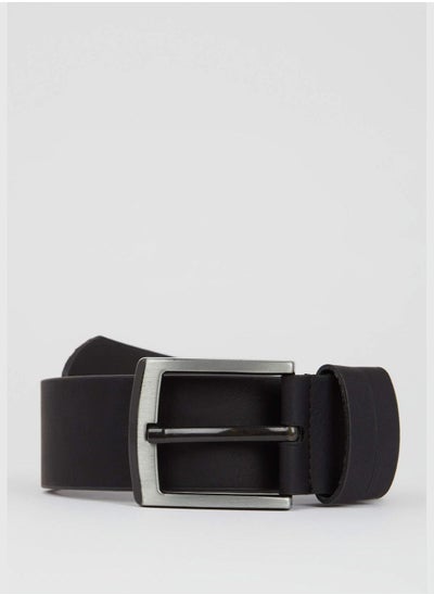 Buy Men's Rectangle Buckle Faux Leather Belt in UAE