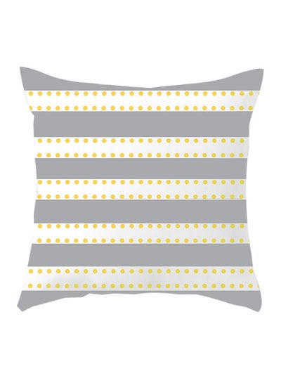 Buy Decorative Printed Soft Pillow Stripes Super Soft Office and Home Pillow Gray/White/Yellow 45 x 45 cm in Saudi Arabia