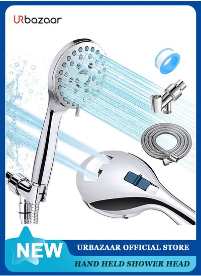 Buy High Pressure 7-mode Handheld Shower Head - Anti-clog Nozzles, Built-in Power Wash to Clean Tub, Tile & Pets, Extra Long 59inch. Stainless Steel Hose, Wall & Overhead Brackets in UAE