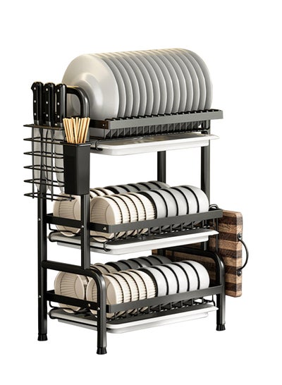 Buy 3 Tier Dish Drying Rack with Knife Cutting Board Holder and Rust-Proof Dish Drainer with Drip Tray in Saudi Arabia