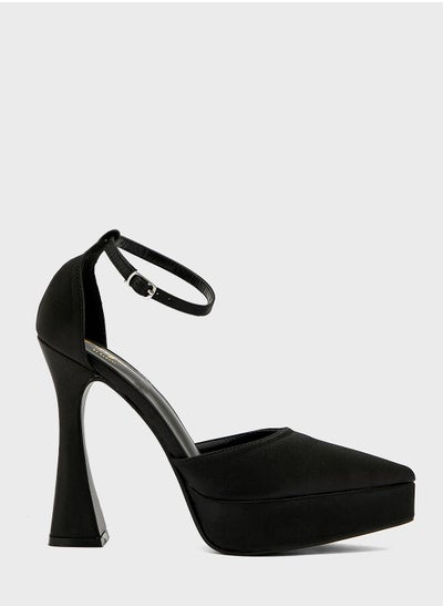 Buy Satin Platform Pointed Pump Black in UAE