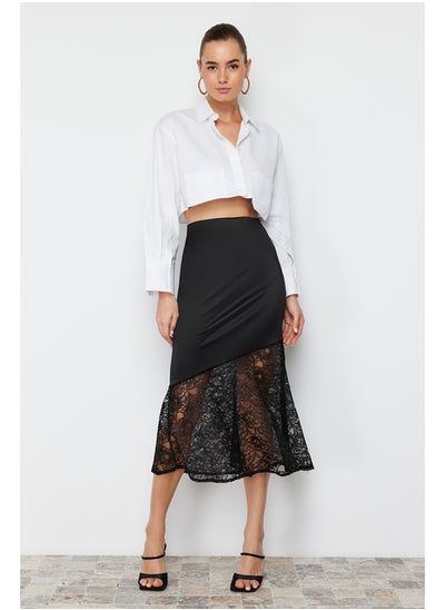 اشتري Black Lace Detail Satin Skirt TWOSS24ET00091 في مصر