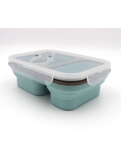 Buy Auroware Collapsible Silicone Bento Lunch Box Container Food Storage with Lid, Spoon Saving Space Lightweight Dishwasher Safe Mint Green in UAE