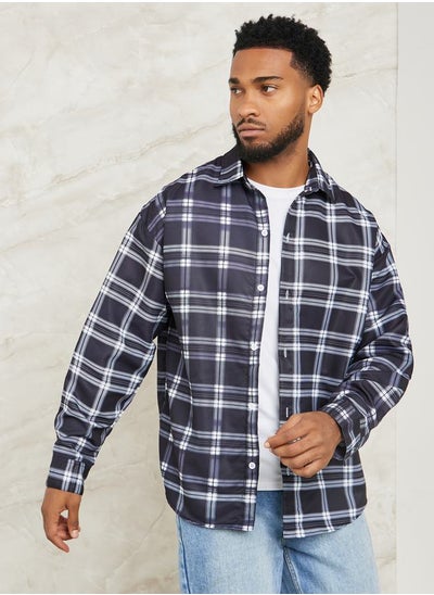 Buy Plaid Check Oversized Shirt with Button Placket in Saudi Arabia