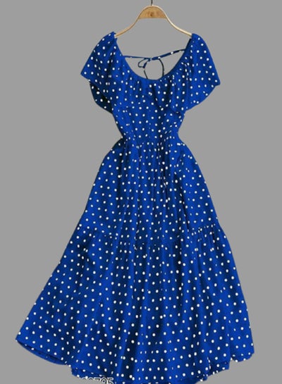Buy Women's dress with an open shoulder ruffle and a polka dot pattern in Egypt