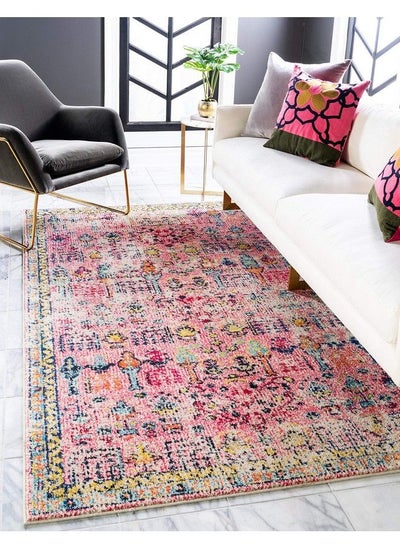 اشتري Monterey Collection Vintage Bohemian Inspired With Distressed Tribal Design Area Rug 2 X 3 Ft Pink Yellow في السعودية