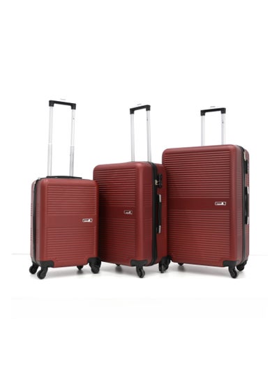 Buy Hardshell Luggage Trolley Bag 3 Pieces Set With Spinner Wheels,Burgundy (S-20inch,M-24inch,L-28inch) in Saudi Arabia