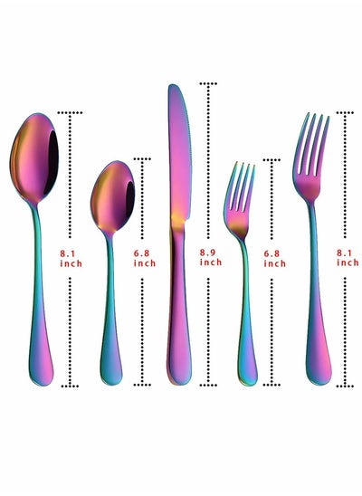 اشتري Flatware Cutlery Silverware Set, 5 Pcs Stainless Steel Colorful Utensils, Tableware Set Service for 4, Include Knife/Fork/Spoon, Reusable, Mirror Polished, Dishwasher Safe في السعودية