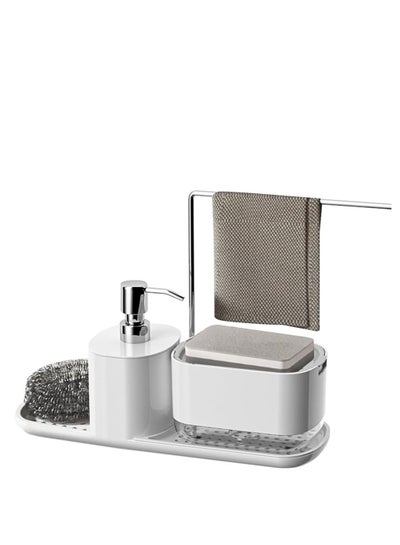 Buy Countertop Dish Soap Dispenser Set with Sponge Holder, Liquid Hand Soap Dispenser, Tabletop Organizer with Rag Holder in Saudi Arabia