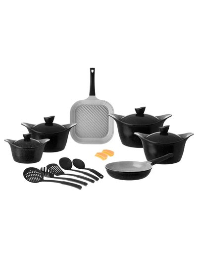 اشتري Lahoya Granite Cookware Set 17 Pieces Black Color في السعودية