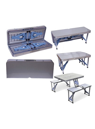 Buy Aluminum Folding Camping Picnic Table With 4 Seats Multipurpose Four Seater Foldable Table, Perfect for Outdoor Barbecue, Picnic Table, Camping, Chairs and Table with Carry Handle - SILVER in UAE