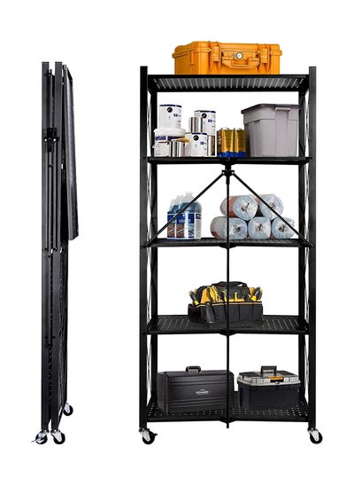 Buy Foldable Storage Shelves Stand Folding Metal Shelf with Caster Wheels Heavy Duty Shelving Unit Floor standing for Garage Kitchen Home Closet Office No Assembly Needed in UAE