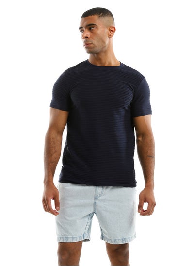 Buy 97934 Self Striped Plain Navy Blue Tee in Egypt