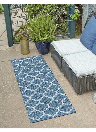 Buy Outdoor Trellis Collection Area Rug (2' X 6' 1" Runner Navy Blue Ivory) in Saudi Arabia