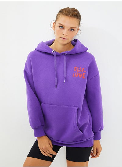 Buy Purple Back with Print Detail Oversized/Wide Fit, Fleece Inside Knitted Sweatshirt TWOAW22SW0687. in Egypt