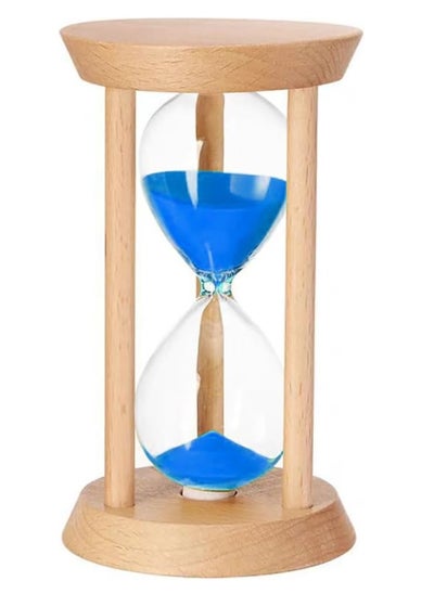 اشتري Sand Timer, 15 minutes Wood Base Hourglass Sandglass Clock for Childrens Teeth Brushing Kitchen Cooking Game School Office Home Decoration (15 min, Wood/Blue) في الامارات