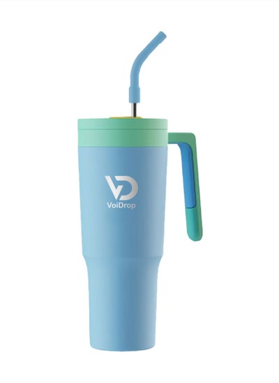 Buy Voidrop-Tumbler With Handle and Straw Lid-Wall Vacuum Reusable Stainless Steel Insulated Travel Mug- Modern Insulated Tumblers Cupholder Friendly Keeps Cold for 24 Hours 1200ML(Sky Blue) in UAE