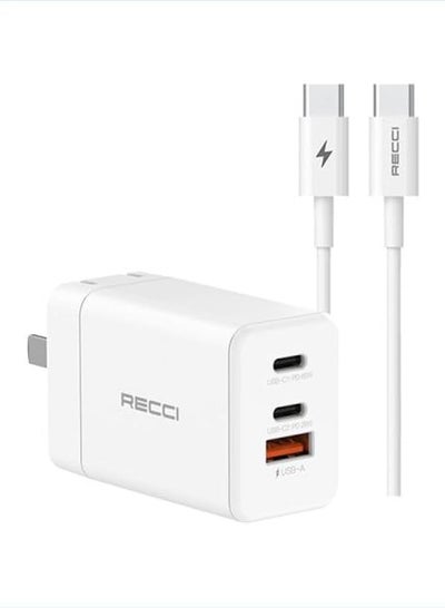 Buy RECCI 65W Gallium Nitride Fast Charger Dual Type-c Port + USB Port Charger Set RCK-15CC in Egypt