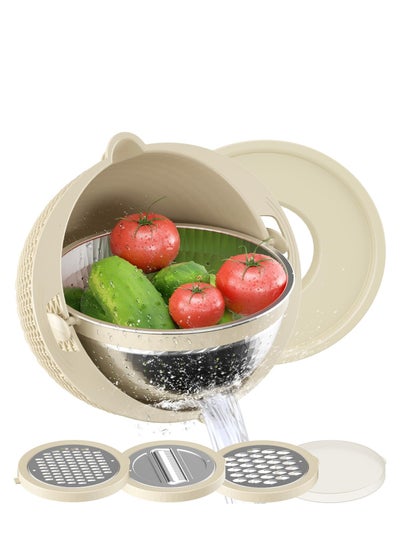 اشتري 4-Piece Colander and Mixing Bowl Set - Essential Kitchen Strainer for Pasta, Rice, Fruits, and Vegetables. Perfect for Salad Spinning and Home Use - Beige Color. في السعودية