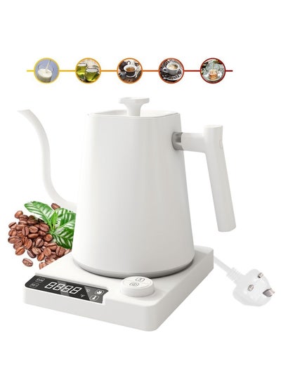 Buy 1000 mL Electric Gooseneck Kettle, Pour Over Kettle for Coffee and Tea, 1200W Rapid Heating,Temperature Control with Digital Display , 304 Stainless Steel, Keep Warm Function, White in Saudi Arabia