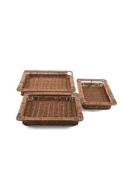 اشتري A Set of Rectangular Artificial Wicker Serving Trays, 3 Pieces في السعودية