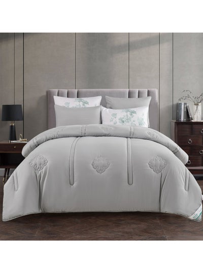 Buy Comforter Set 4-Pcs Single Size Digital Printed Bed Set Fits 120 x 200 Cm All Season 350 GSM Set With Down Alternative Filling, Grey in UAE