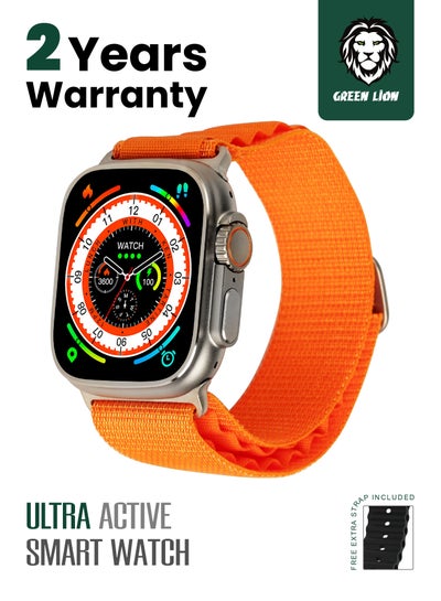 Buy Ultra watch original 49mm smart watch active series with extra strap and wireless charging/ alloy vacuum/ IP68 waterproof/ dustproof/ sleep monitoring/ heart rate/ ECG/ Workout/ Bluetooth call- Orange in UAE