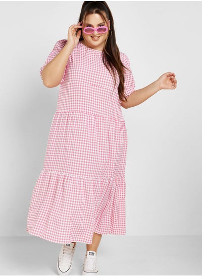 Buy Puff Sleeve Tiered Gingham Dress in Saudi Arabia