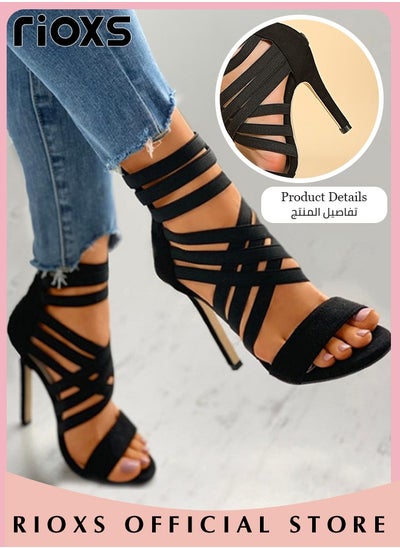 Buy Women's Fashion Fish Toe High Heels Sandals Summer Comfortable Buckle High Heels With Elastic Band in UAE