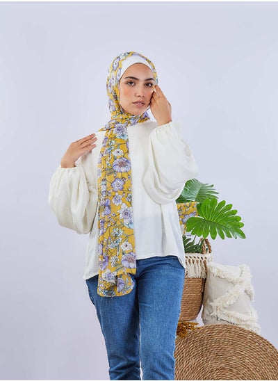 اشتري Printed Crinkled Chiffon Yellow - Light Purple For Women في مصر