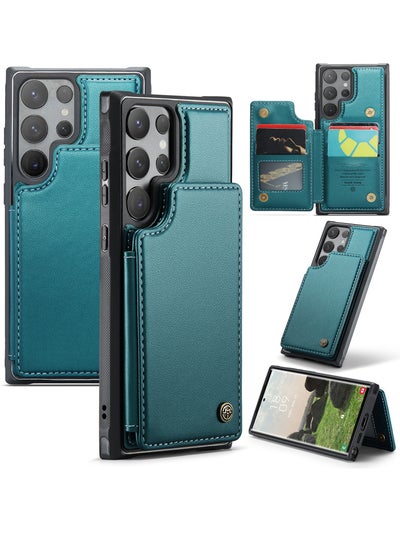 Buy Wallet Case for Samsung Galaxy S24 Ultra, Premium Handmade Durable PU Leather Slim Shockproof Case with [Double Magnetic Clasp] [Card Holder] [Kickstand] [RFID Blocking] (Green) in UAE