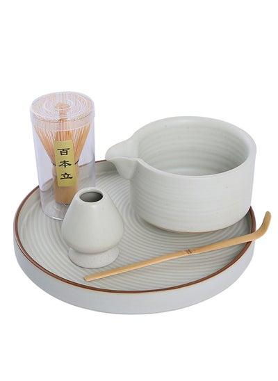 Buy Japanese Matcha Tea Set-4pcs,   Includes Matcha Bowl , Tea tray , Bamboo Matcha Whisk and Bamboo Scoop, Ceramic Matcha Kit in UAE