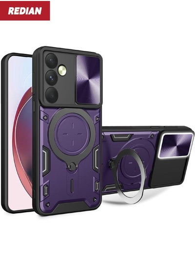 Buy Samsung Galaxy A'55 5G Case, Samsung A'55 Cover with Slide Camera Cover, Heavy Duty Shockproof Durable Protective Phone Cover Case with Round Ring Kickstand for Galaxy A'55 5G 2024, Purple in UAE