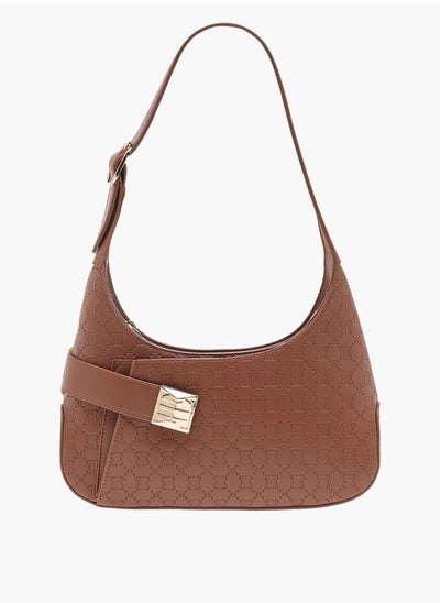 Buy Monogram Embossed Shoulder Bag with Adjustable Handle in UAE