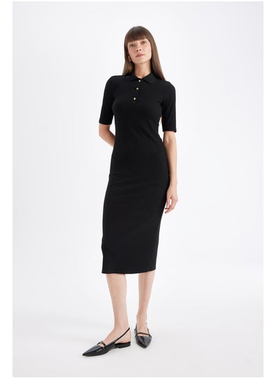 اشتري Woman Tricot Fitted Polo Neck Short Sleeve Dress في مصر