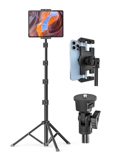 Buy Tablet Floor Tripod Stand 62 inch Height Adjustable Holder with 360° Rotating Phone Tripod Mount & 1/4'' Screw for iPad Pro 12.9 Air Mini, iPhone, 4-13" Tablet & Cell Phones in UAE