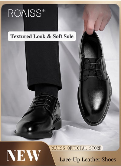 Buy Formal Business Leather Shoes for Men High Fashion Textures Soft Sole Comfort Wedding Groom Shoes Mens Round Toe Low Top Lace up Front Anti Slip Wear Resistant Work Shoes in Saudi Arabia