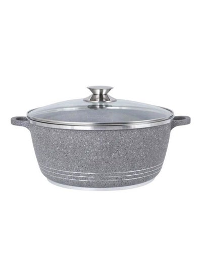 Buy Ceramic Non Stick Cooking Pot With Glass Lid Grey 32cm in UAE