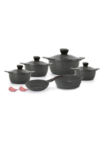 Buy 14Piecse Cookware Set Pot 18 - 20 - 24 - 28 - Frying pan 24 - Tray 26 + 4 silicone hot pot holder-Grey in Egypt