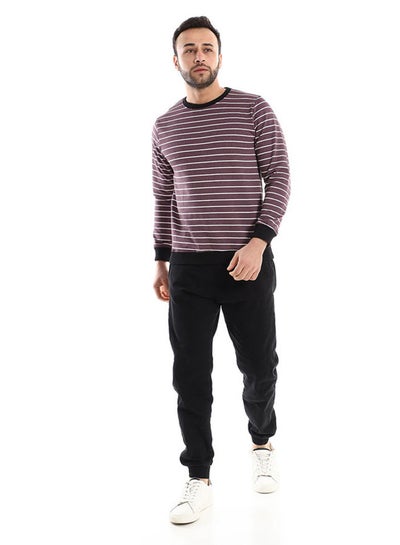 Buy Cotton Slip On Striped Purple & White Sweatshirt in Egypt