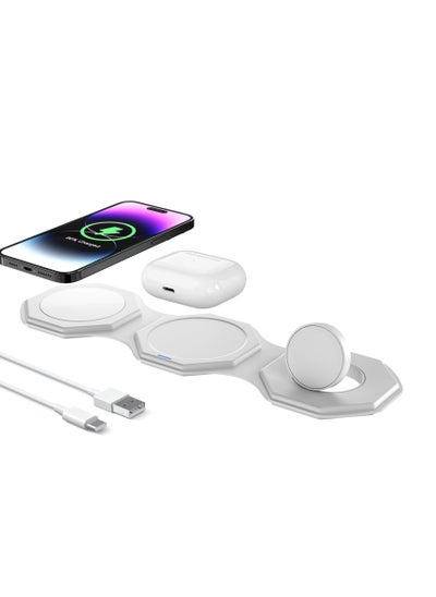 اشتري Foldable Wireless Charger, 3-in-1 Charging Station for Multiple Devices, Fast Travel Charger Stand for Apple Watch, iPhone, and Air Pods في الامارات