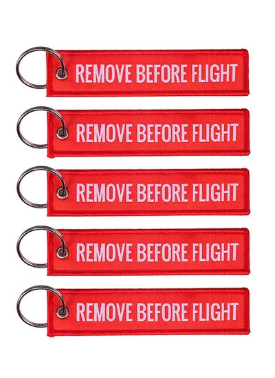 Buy 5 Pack Remove Before Flight Key Chain - Red with White Letters Personalized keychain Woven label 5.1" x 1.1" in Saudi Arabia