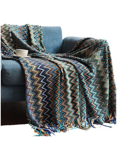 Buy Striped Sofa Blanket Polyester Blue 130x170cm in UAE