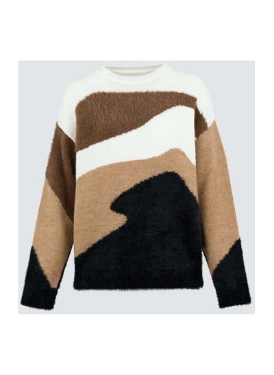 Buy Crew-Neck Asymmetric Patterned Long Sleeve Sweater in Egypt