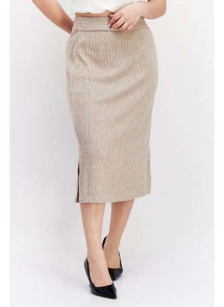 اشتري Women Knitted Midi Skirt, Beige في السعودية